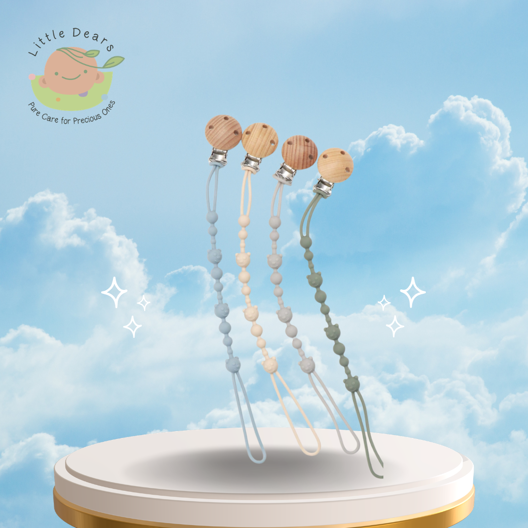 Silicone pacifier chains, with wood clips, suitable for pacificier and baby teething toys